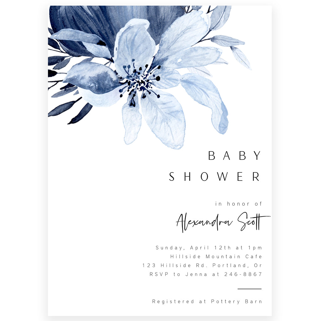 Blue Florals Baby Shower Invitation | www.foreveryourprints.com