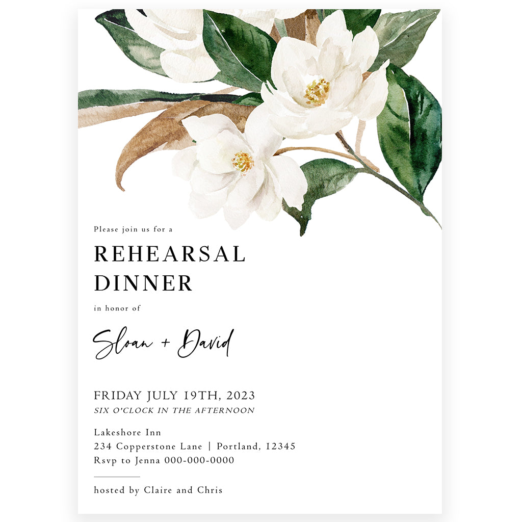 White Magnolias Rehearsal Dinner Invitation | www.foreveryourprints.com