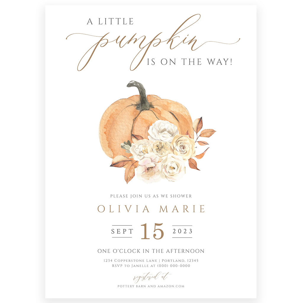 Little Pumpkin Baby Shower Invitation | www.foreveryourprints.com