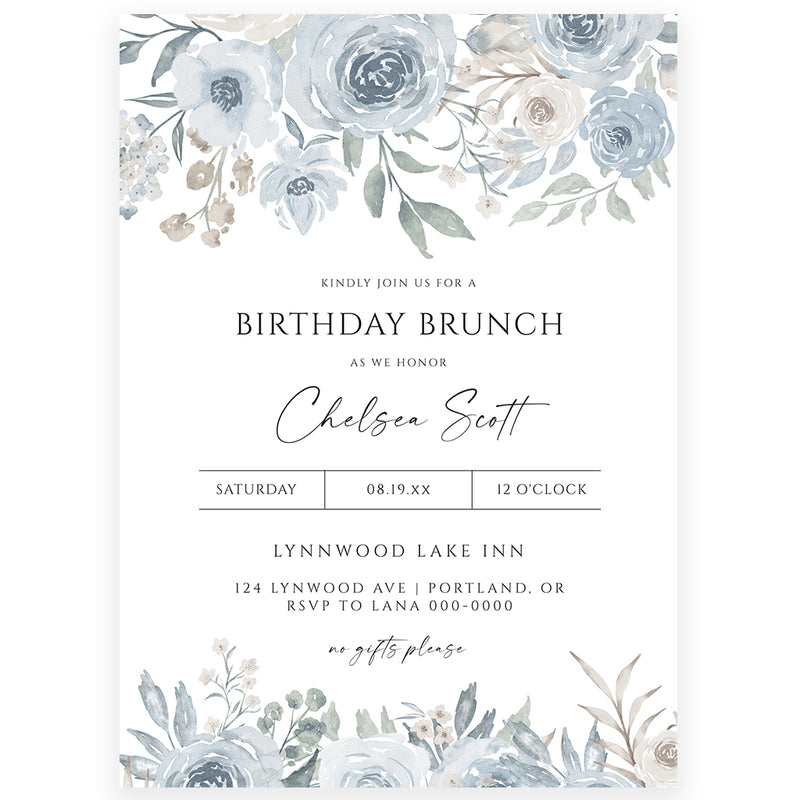 Pastel Blue Floral Birthday Invitation | www.foreveryourprints.com