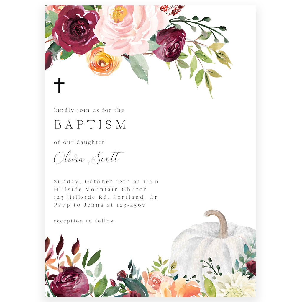 Fall Florals Baptism Invitation | www.foreveryourprints.com