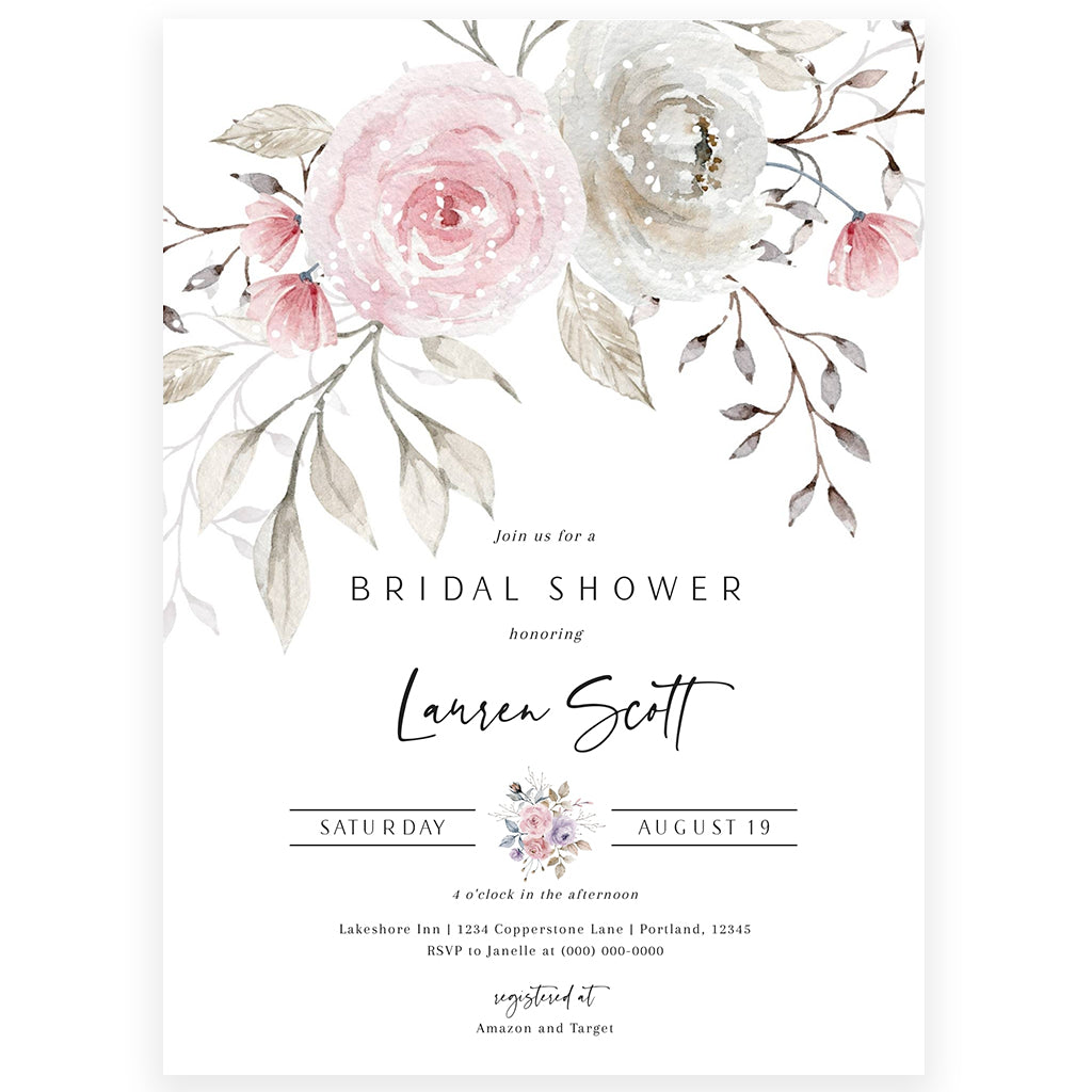 Muted Florals Bridal Shower Invitation | www.foreveryourprints.com