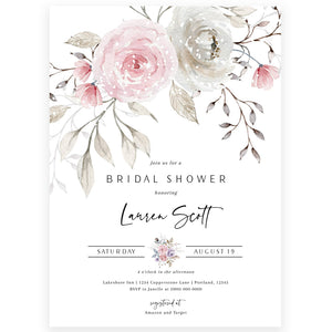 Muted Florals Bridal Shower Invitation | www.foreveryourprints.com