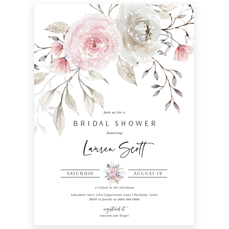 Muted Florals Bridal Shower Invitation | www.foreveryourprints.com