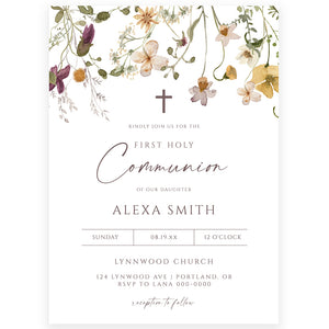 Wildflower First Holy Communion Invitation | www.foreveryourprints.com