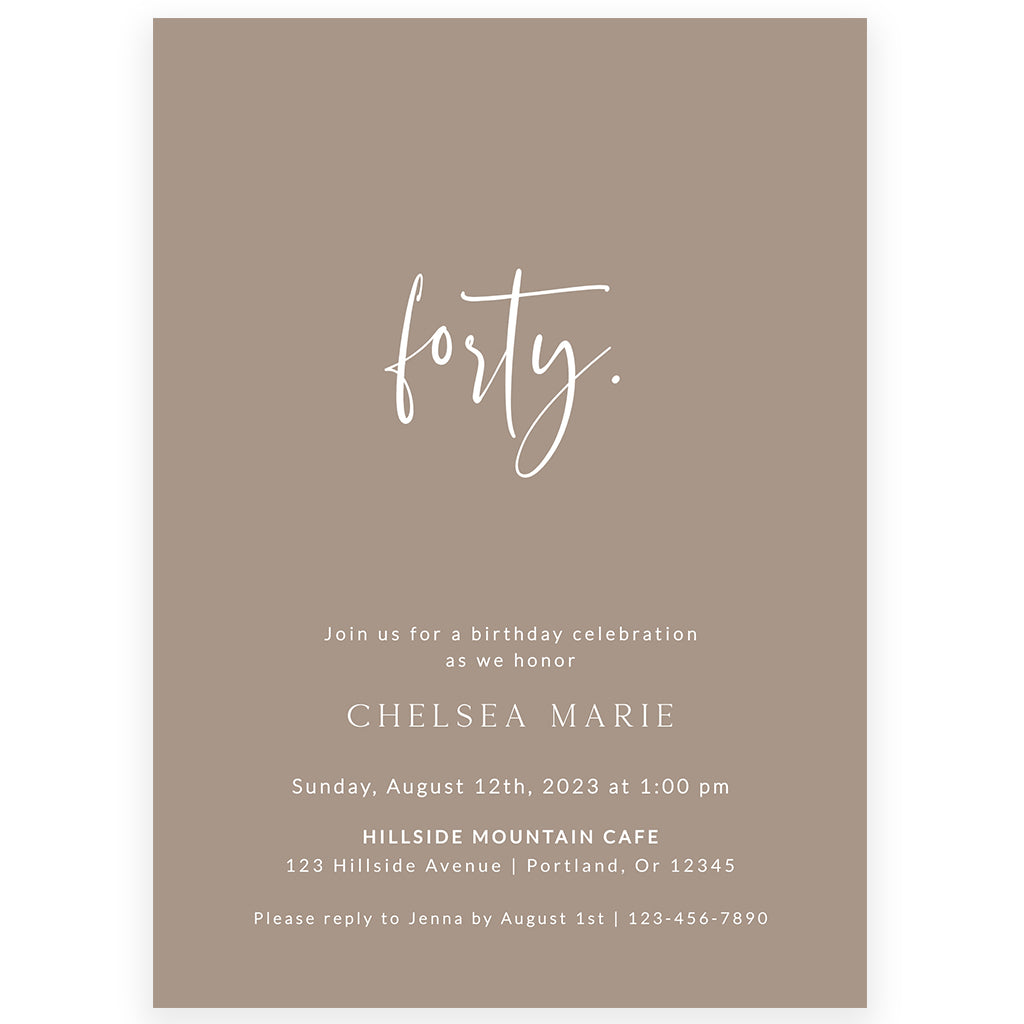 Minimalist 40th Birthday Invitation | www.foreveryourprints.com