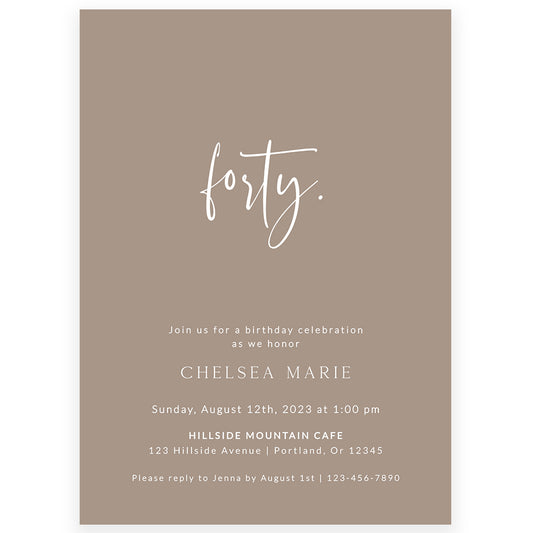 Minimalist 40th Birthday Invitation | www.foreveryourprints.com