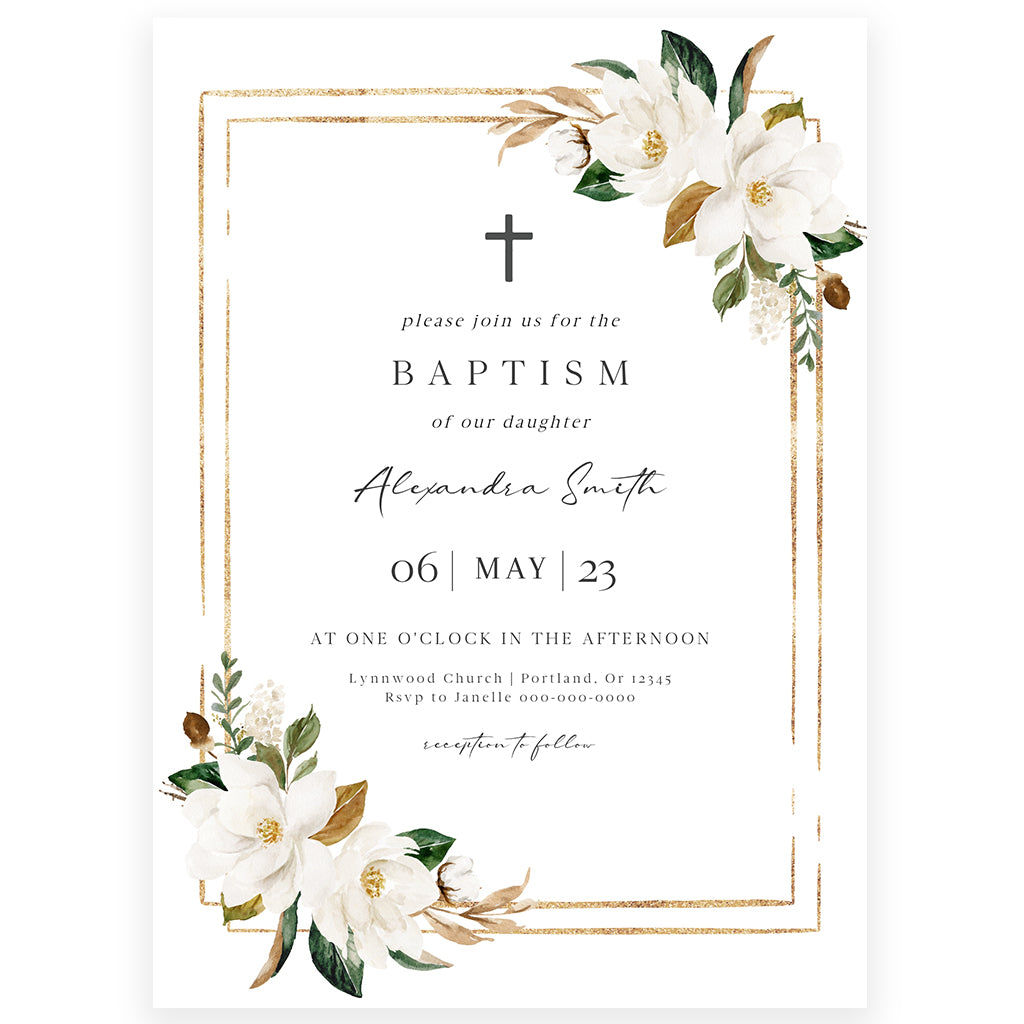 Classic Floral Baptism Invitation | www.foreveryourprints.com