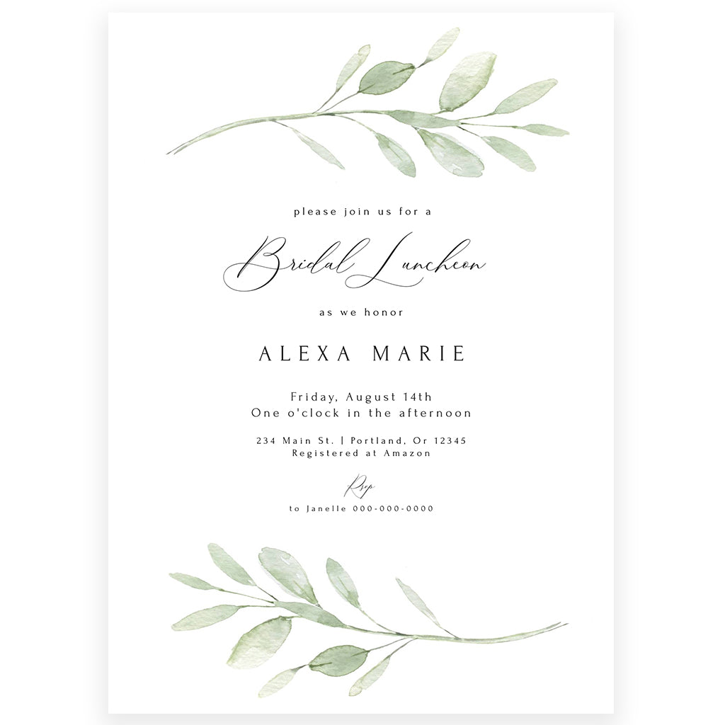 Greenery Bridal Luncheon Invitation | www.foreveryourprints.com