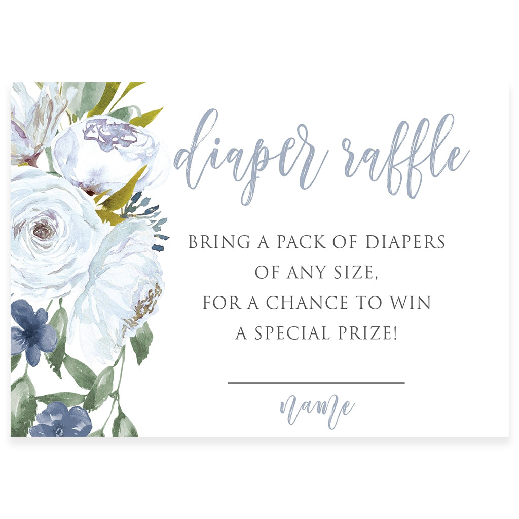 Blue Florals Diaper Raffle Card | www.foreveryourprints.com
