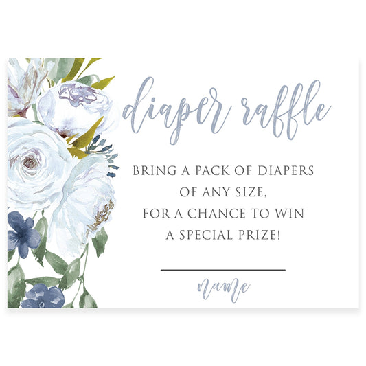 Blue Florals Diaper Raffle Card | www.foreveryourprints.com