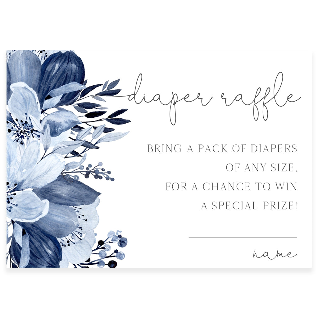 Blue Florals Diaper Raffle Card | www.foreveryourprints.com