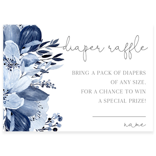 Blue Florals Diaper Raffle Card | www.foreveryourprints.com