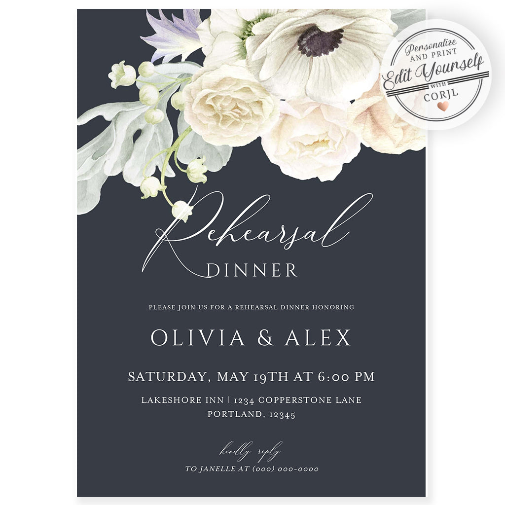 Navy Rehearsal Dinner Invitation | www.foreveryourprints.com