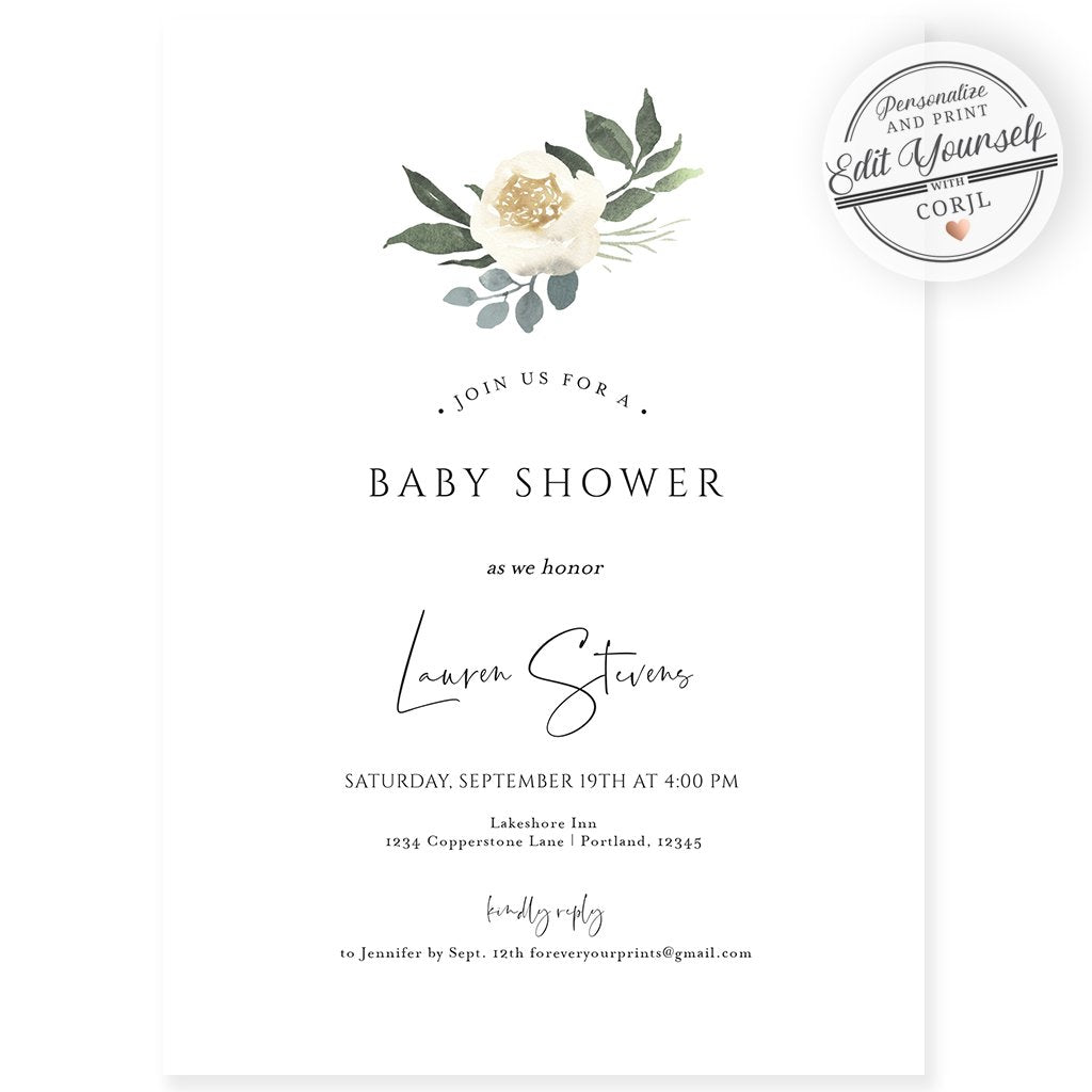 Botanical Baby Shower Invitation | www.foreveryourprints.com
