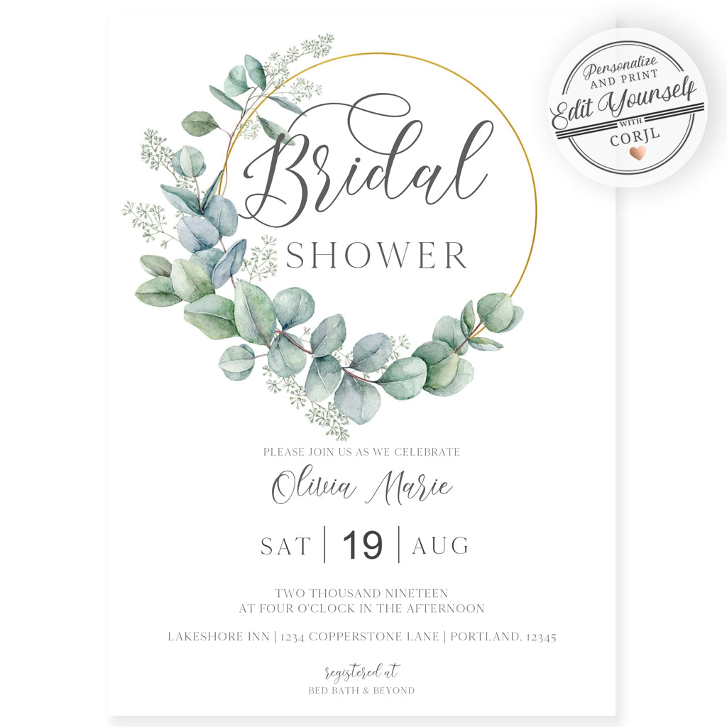 Eucalyptus Bridal Shower Invitation | www.foreveryourprints.com