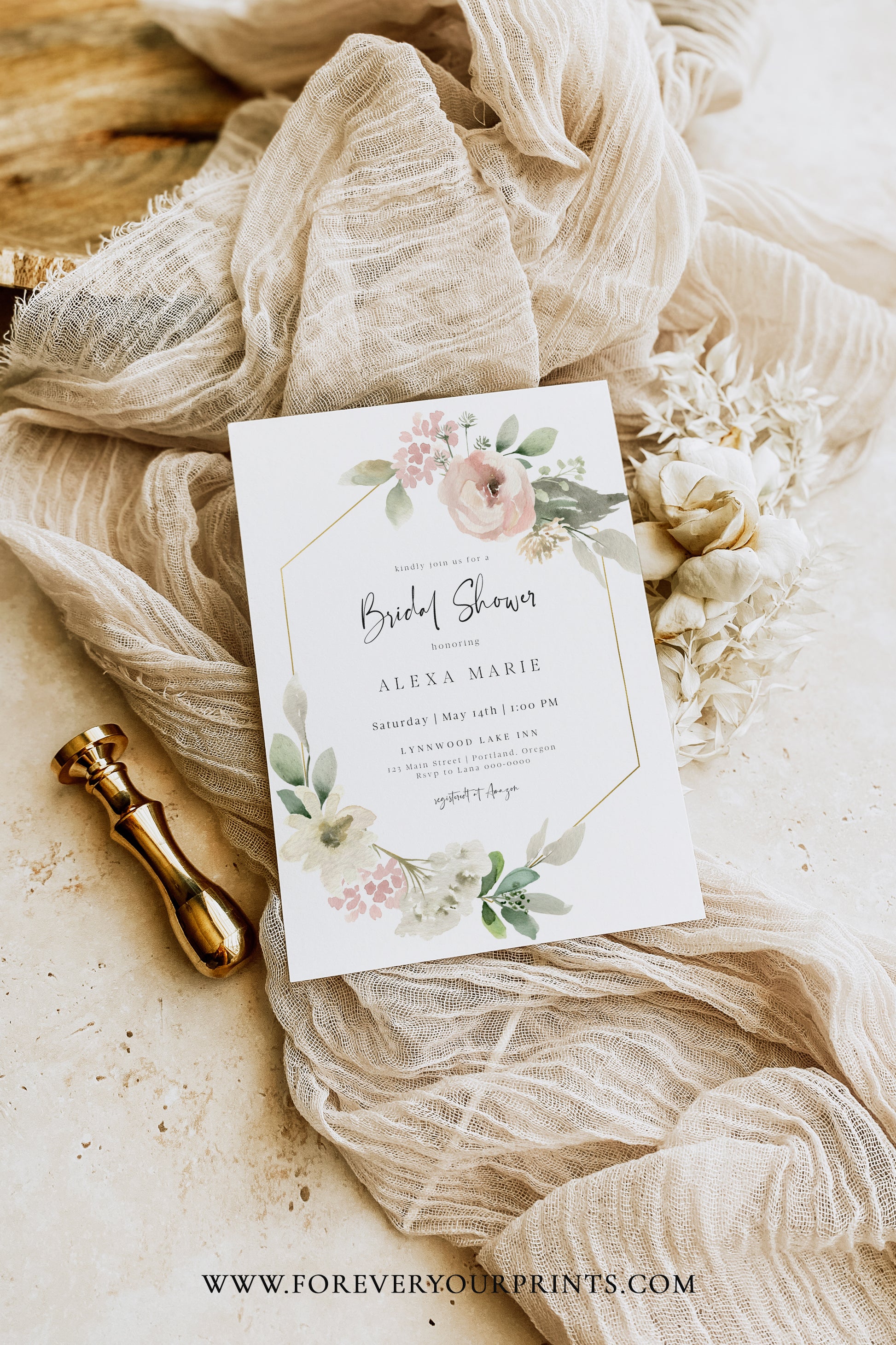 Blush Floral Bridal Shower Invitation | www.foreveryourprints.com