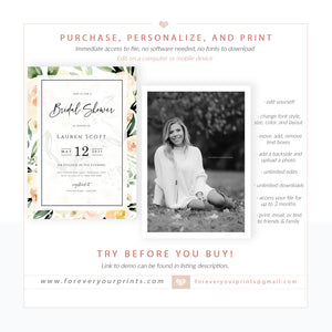 Peach Florals Bridal Shower Invitation | www.foreveryourprints.com