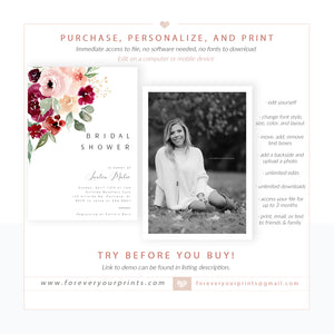 Floral Bridal Shower Invitation | www.foreveryourprints.com