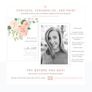 Floral Bridal Shower Invitation | www.foreveryourprints.com