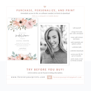 Floral Bridal Shower Invitation | www.foreveryourprints.com