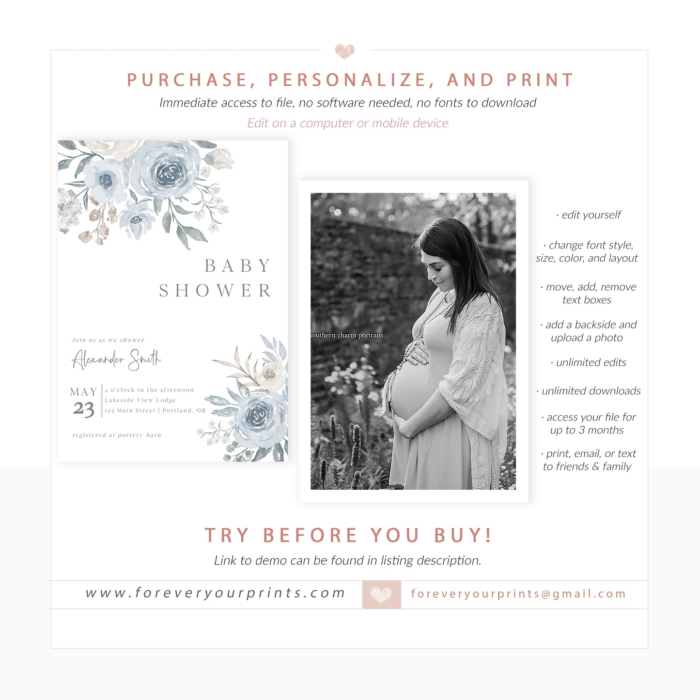 Muted Floral Baby Shower Invitation