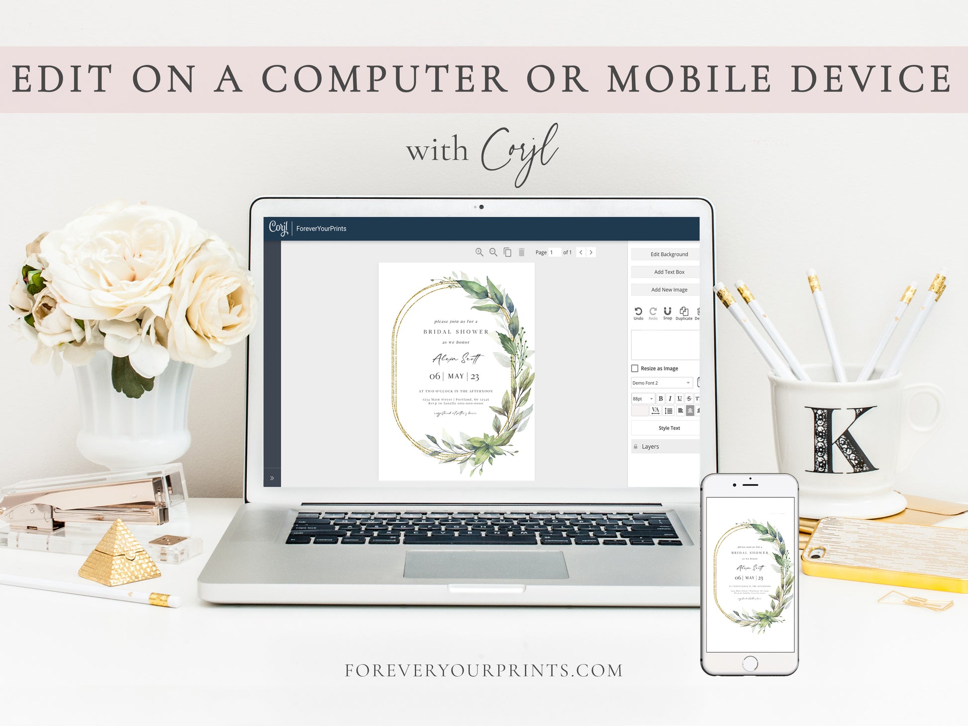 Eucalyptus Bridal Shower Invitation | www.foreveryourprints.com