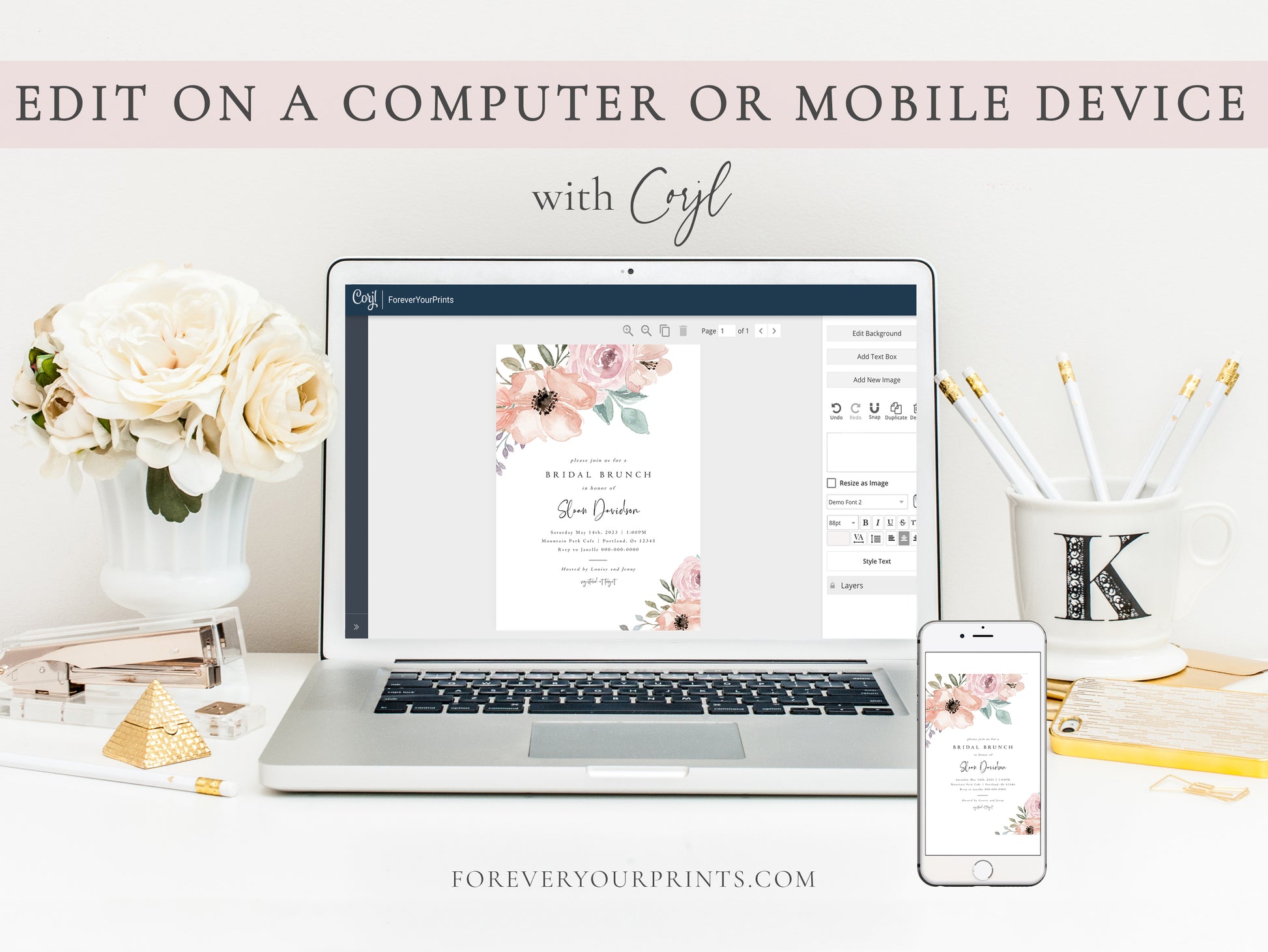 Floral Bridal Brunch Invitation | www.foreveryourprints.com