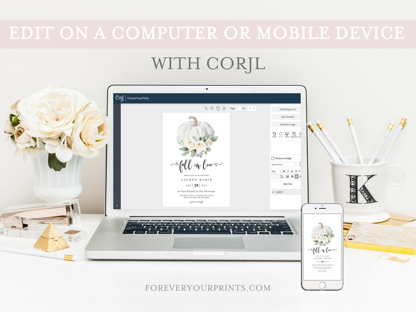 Fall Bridal Shower Invitation| www.foreveryourprints.com