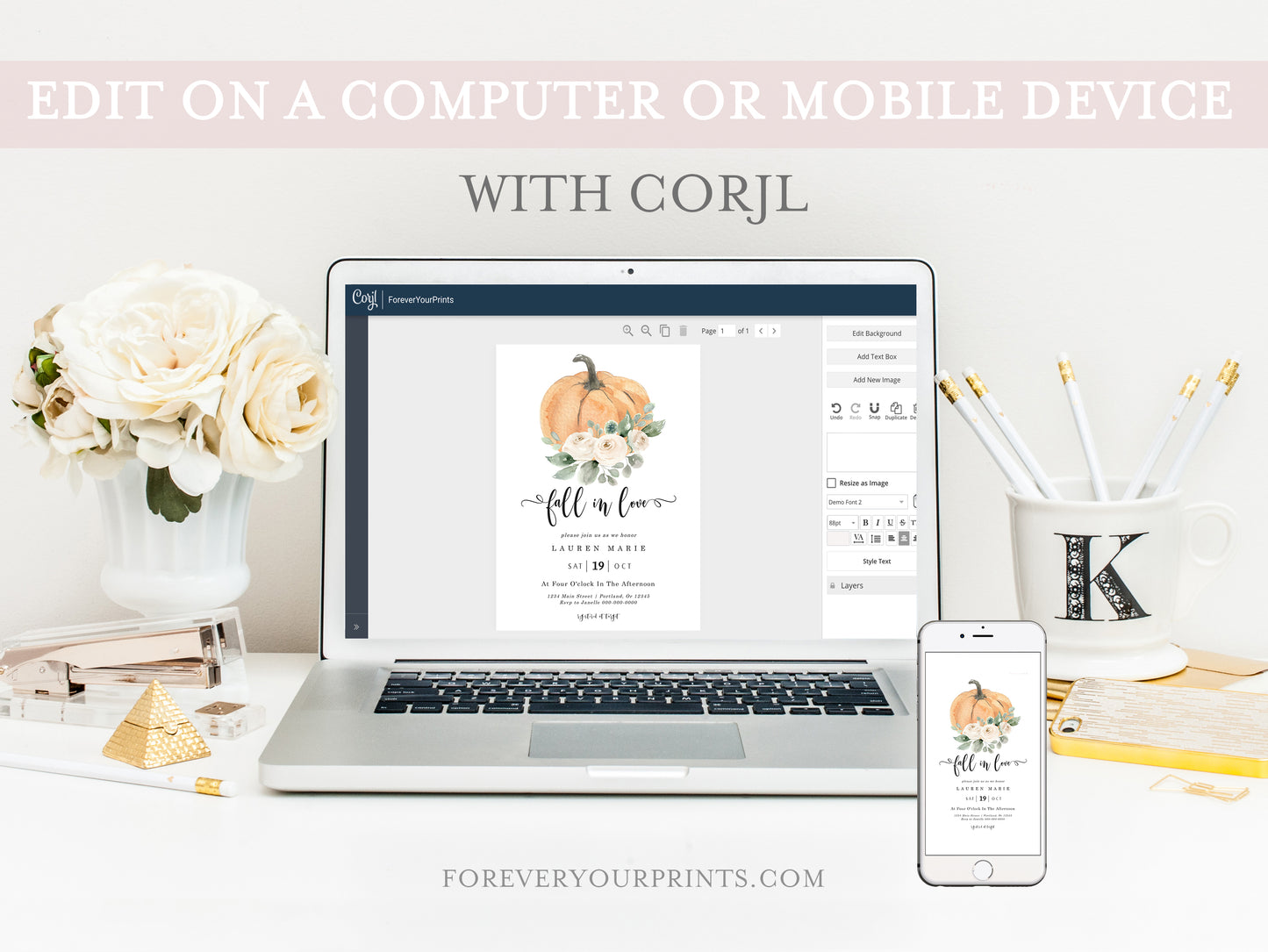 Fall Bridal Shower Invitation| www.foreveryourprints.com