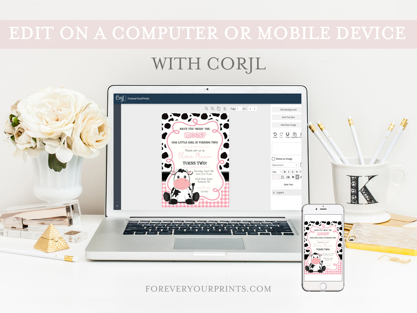 Cow Birthday Party Invitation | www.foreveryourprints.com