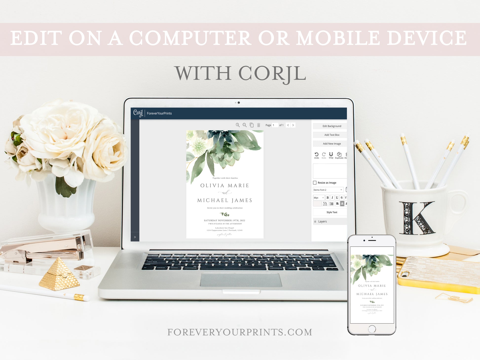 Greenery Florals Wedding Invitation | www.foreveryourprints.com