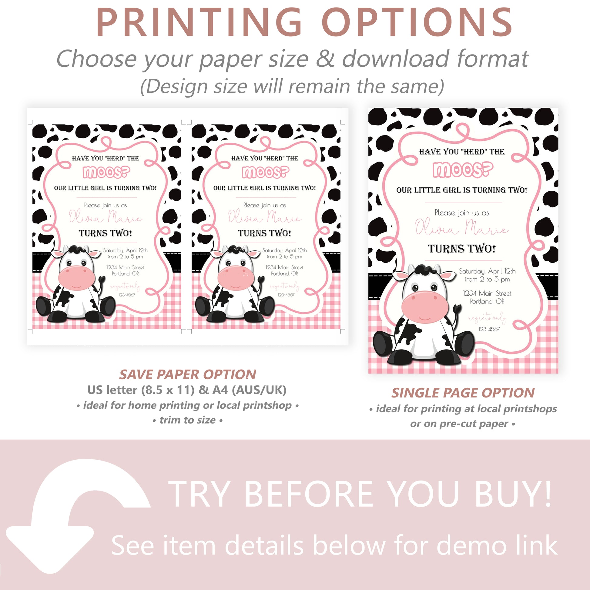 Cow Birthday Party Invitation | www.foreveryourprints.com