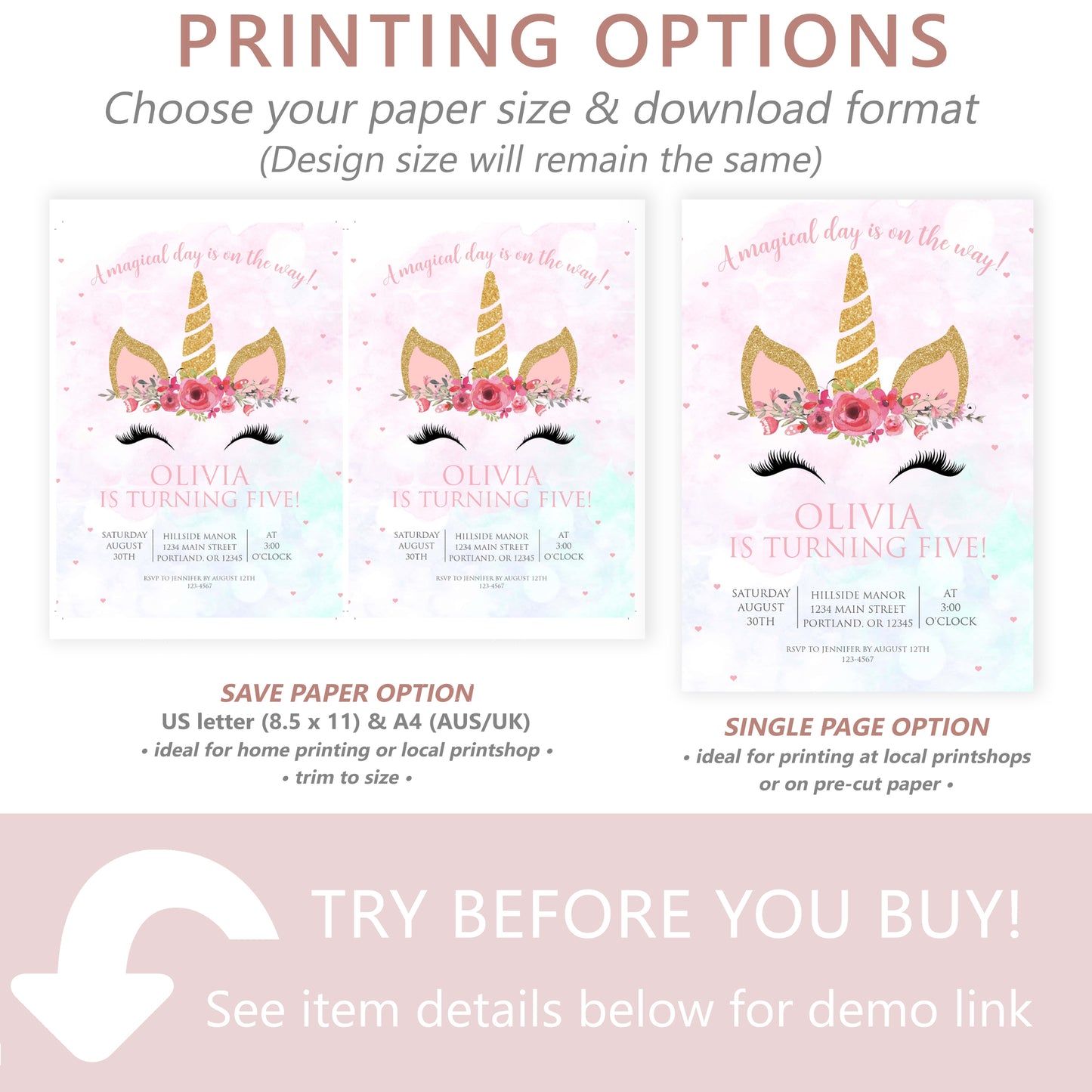 Unicorn Birthday Party Invitation | www.foreveryourprints.com