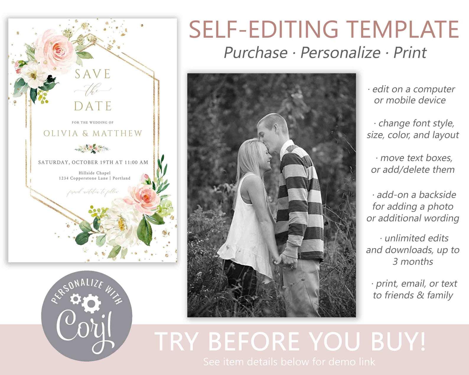 Floral Save The Date Invitation | www.foreveryourprints.com