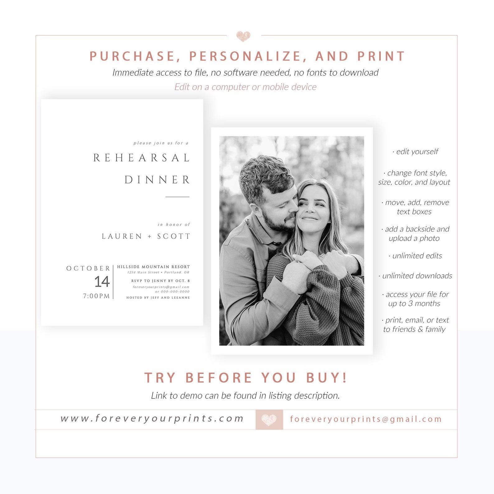 Minimalist Rehearsal Dinner Invitation | www.foreveryourprints.com