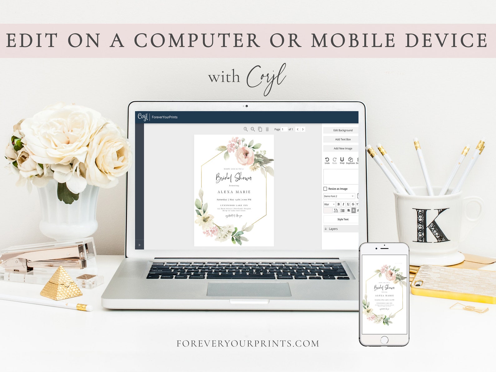 Blush Floral Bridal Shower Invitation | www.foreveryourprints.com