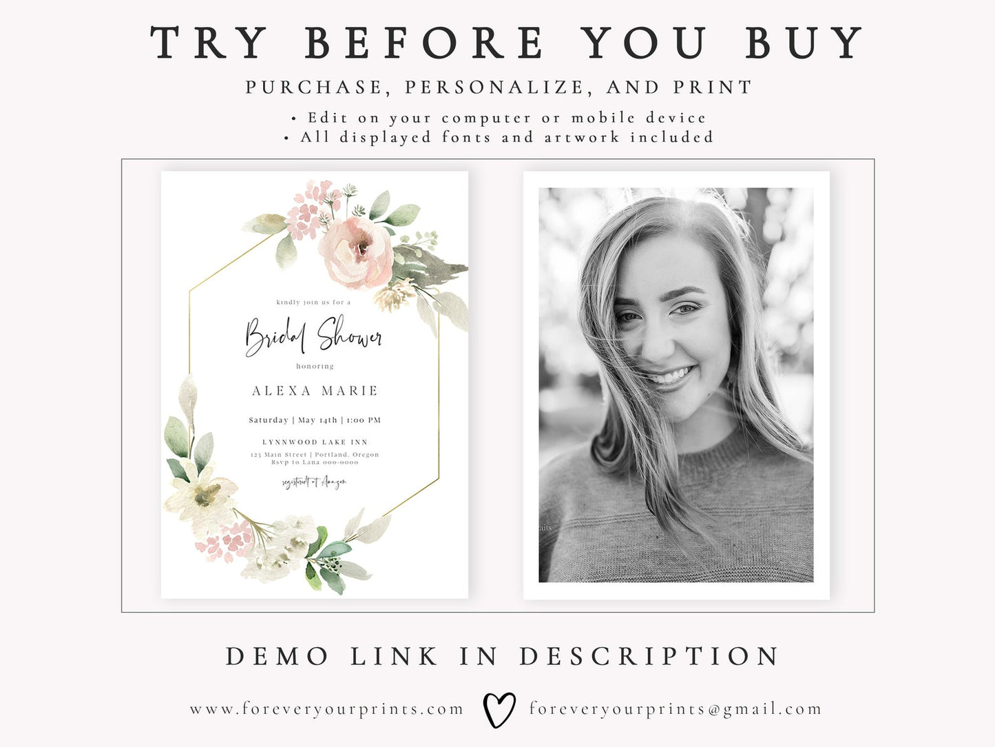 Blush Floral Bridal Shower Invitation | www.foreveryourprints.com