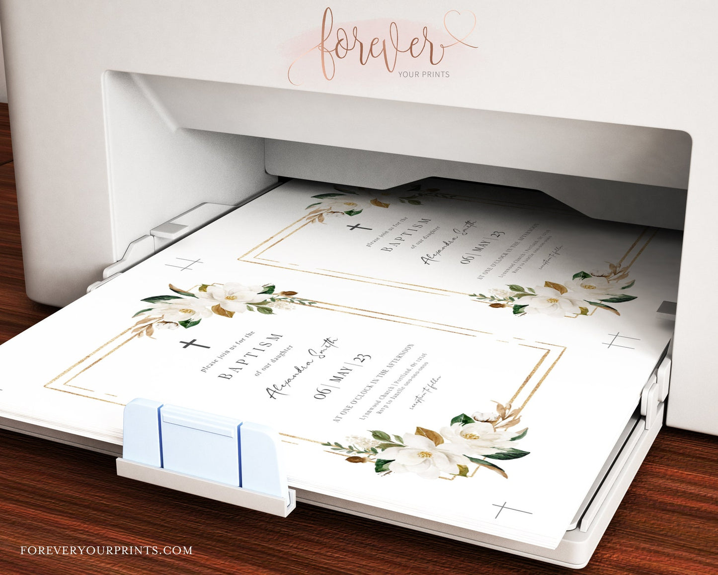 Classic Floral Baptism Invitation | www.foreveryourprints.com