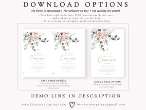 Floral First Holy Communion Invitation | www.foreveryourprints.com