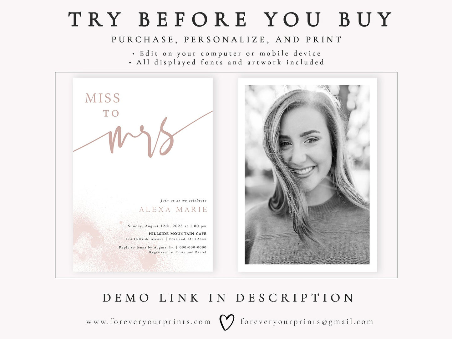 Miss to Mrs Bridal Shower Invitation | www.foreveryourprints.com