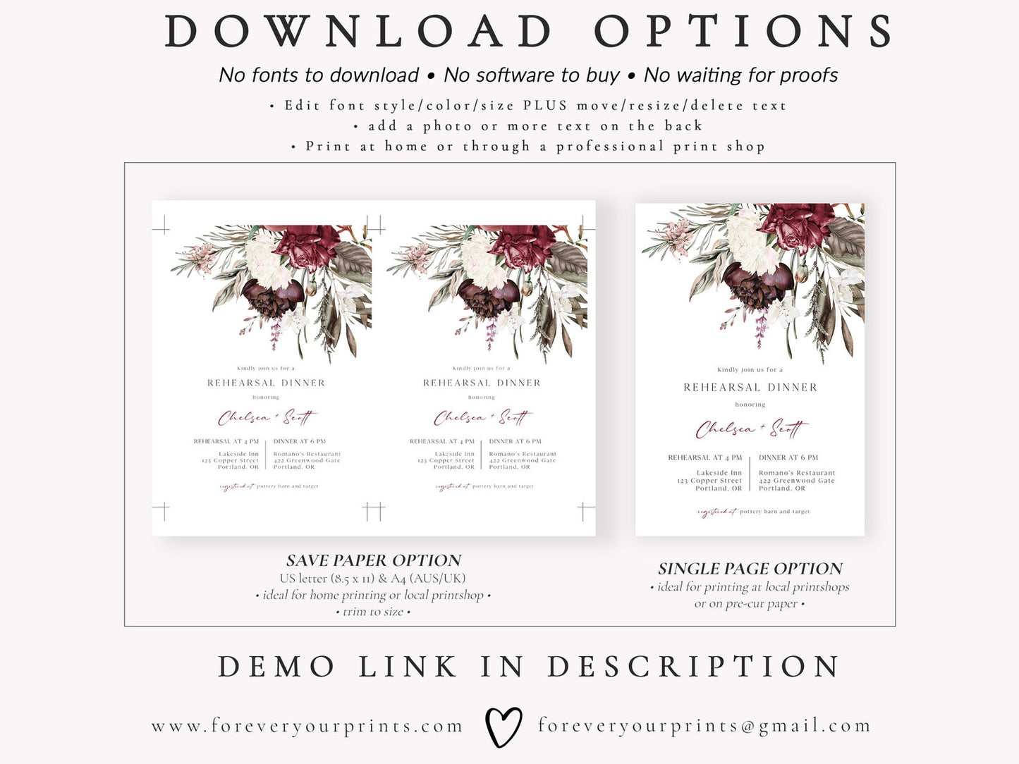 Pampas Rehearsal Dinner Invitation | www.foreveryourprints.com