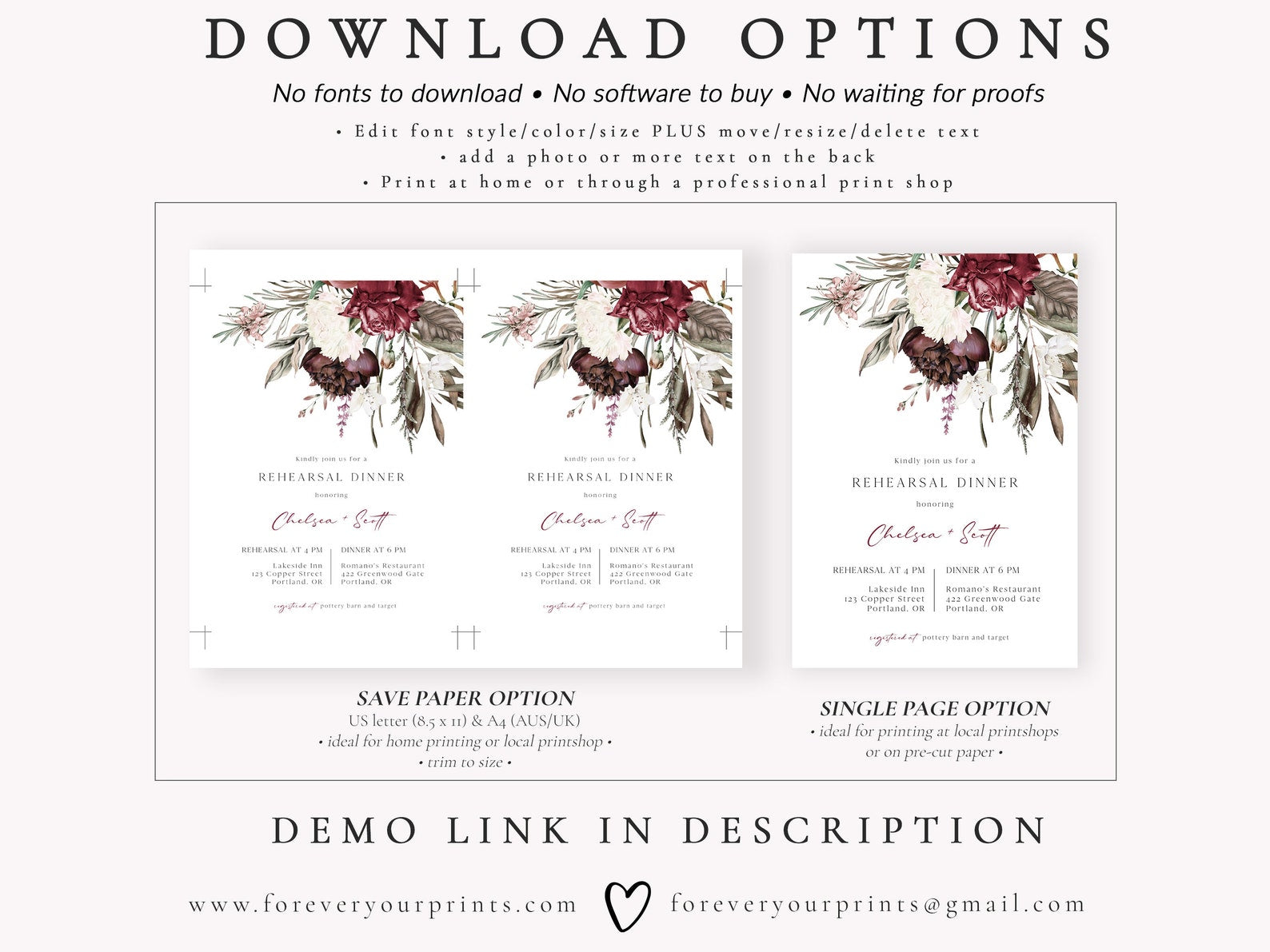 Pampas Rehearsal Dinner Invitation | www.foreveryourprints.com