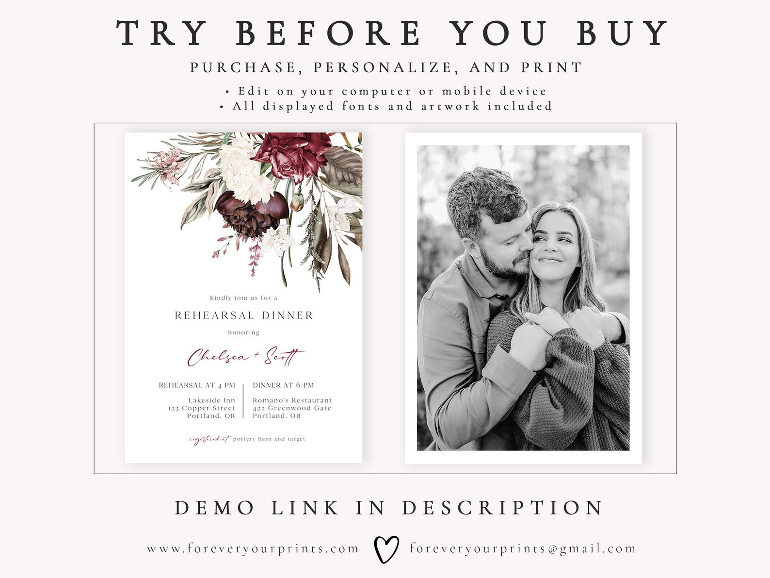 Pampas Rehearsal Dinner Invitation | www.foreveryourprints.com