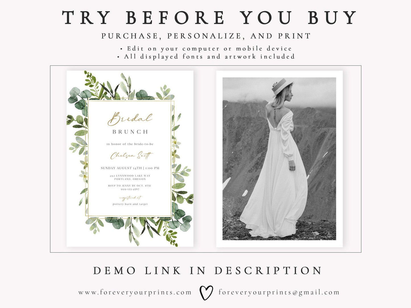 Eucalyptus Bridal Brunch Invitation | www.foreveryourprints.com