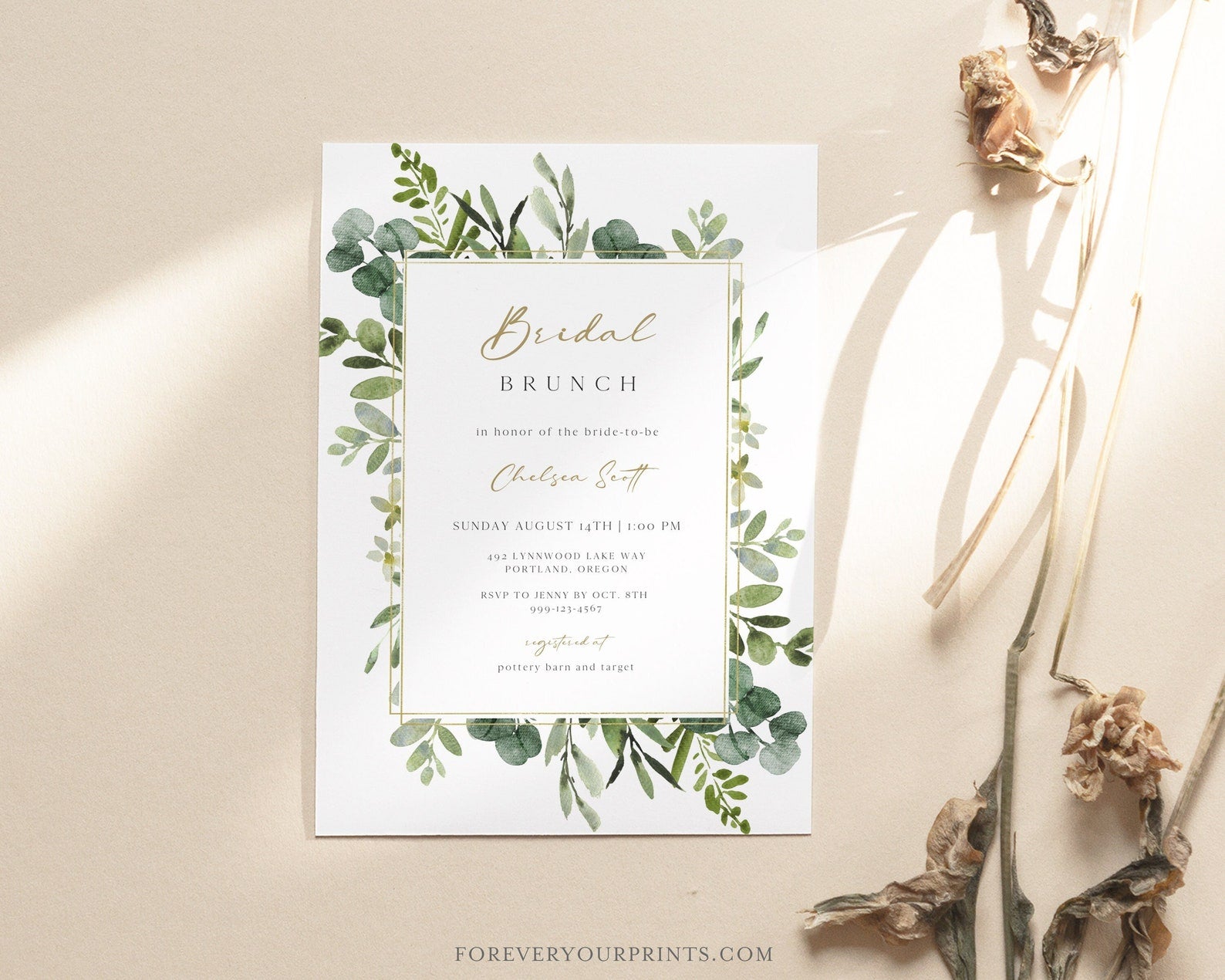 Eucalyptus Bridal Brunch Invitation | www.foreveryourprints.com