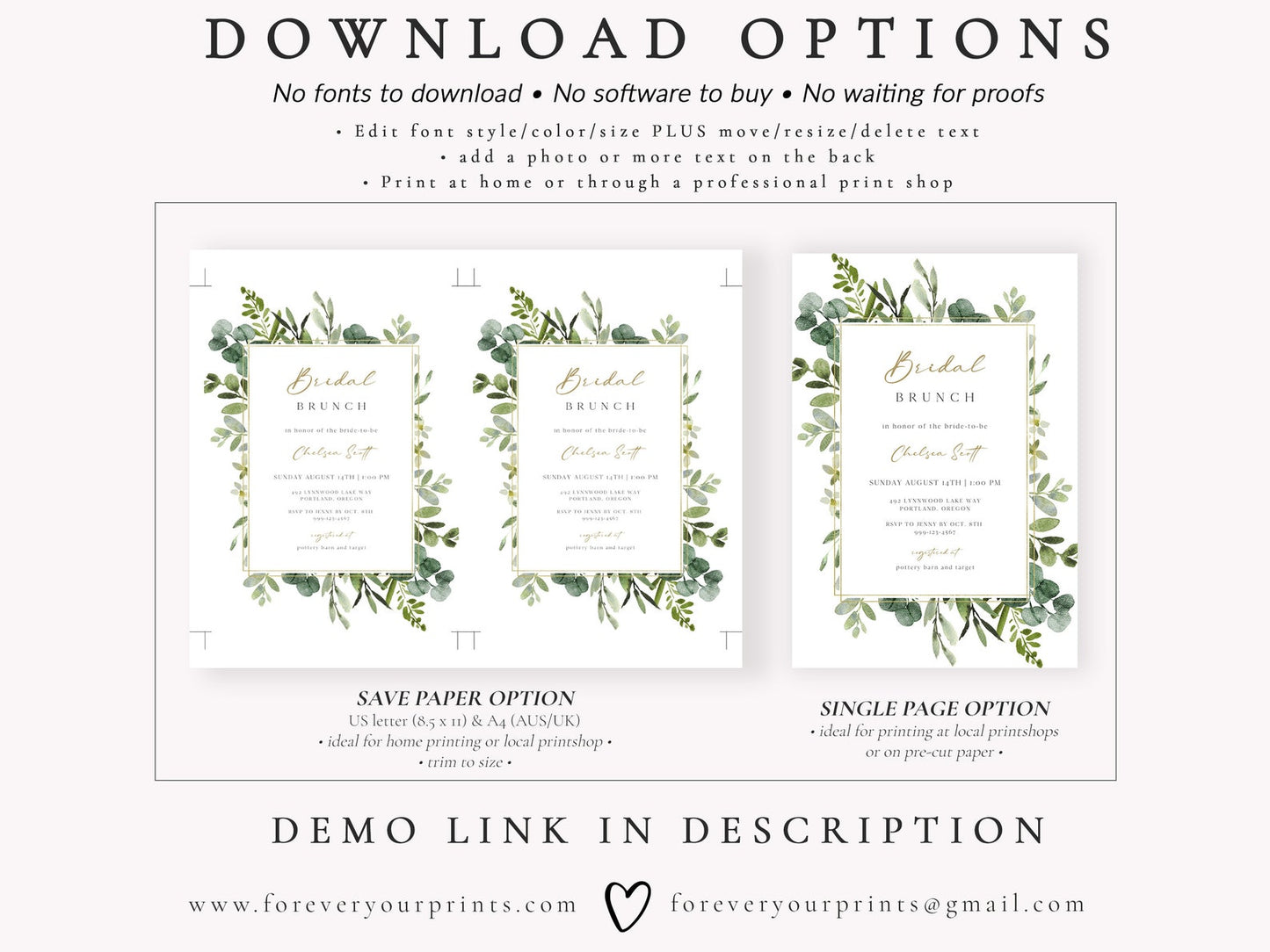 Eucalyptus Bridal Brunch Invitation | www.foreveryourprints.com