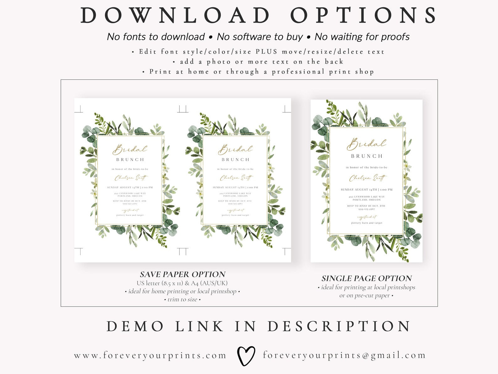 Eucalyptus Bridal Brunch Invitation | www.foreveryourprints.com