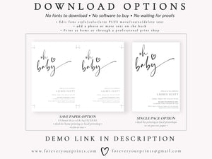 Minimalist Oh Baby Shower Invitation | www.foreveryourprints.com