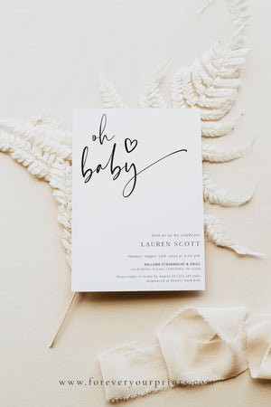 Minimalist Oh Baby Shower Invitation | www.foreveryourprints.com